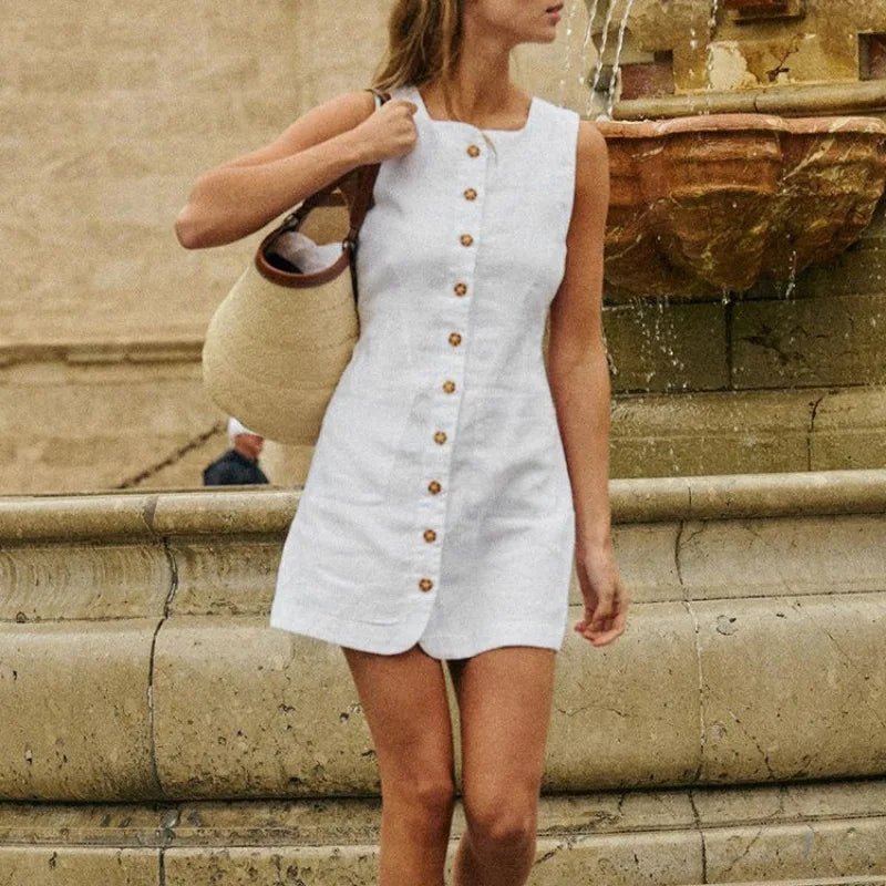 SOERA Briar Linen Square Neck Summer Dress - Dress -  White M