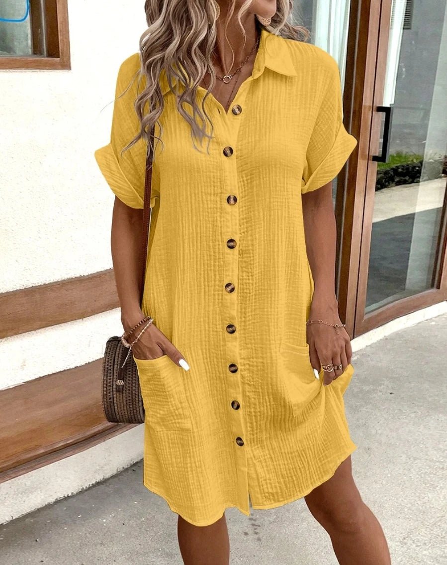 SOERA Catalina Cotton Linen V - Neck Mini Dress - Dress -  Yellow S