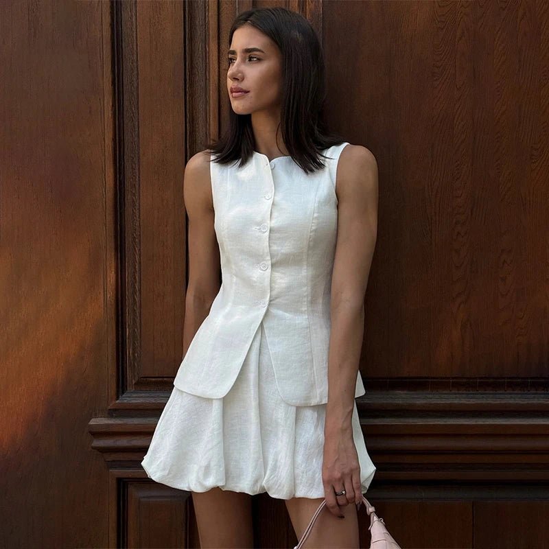 SOERA Imani Elegant Vest Skirt Set - Dress -  White S