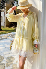 Robe midi Imara en lin avec dentelle patchwork