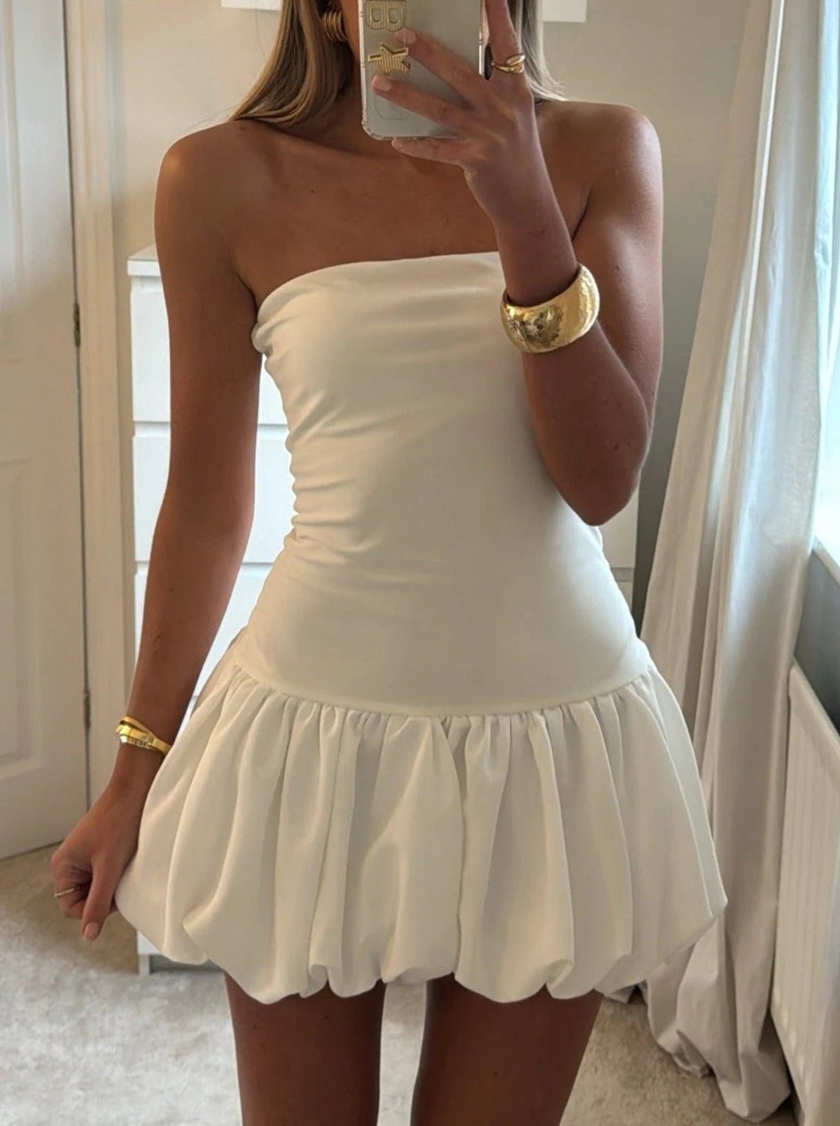 SOERA Maurie Drop - Waist Bubble - Hem Dress - Dress -  White S