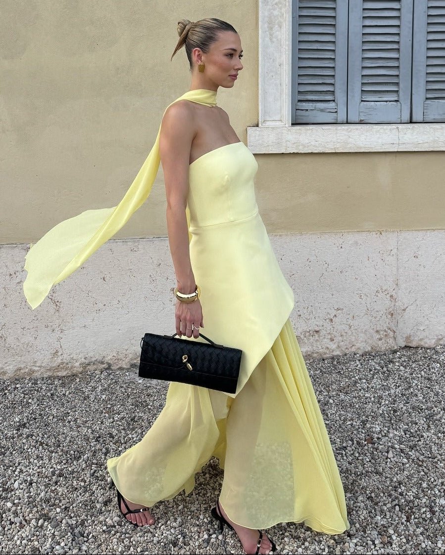 SOERA Ophelia Asymmetric Sheer Maxi Dress - Dress - SOERA-028419-M-BUTTER-85059 Butter Yellow M