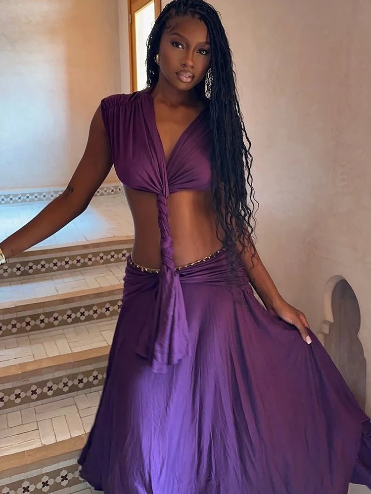 SOERA Sienna Patchwork Backless Summer Dress - Dress - SOERA-204163-PUR-L-11267 Purple L