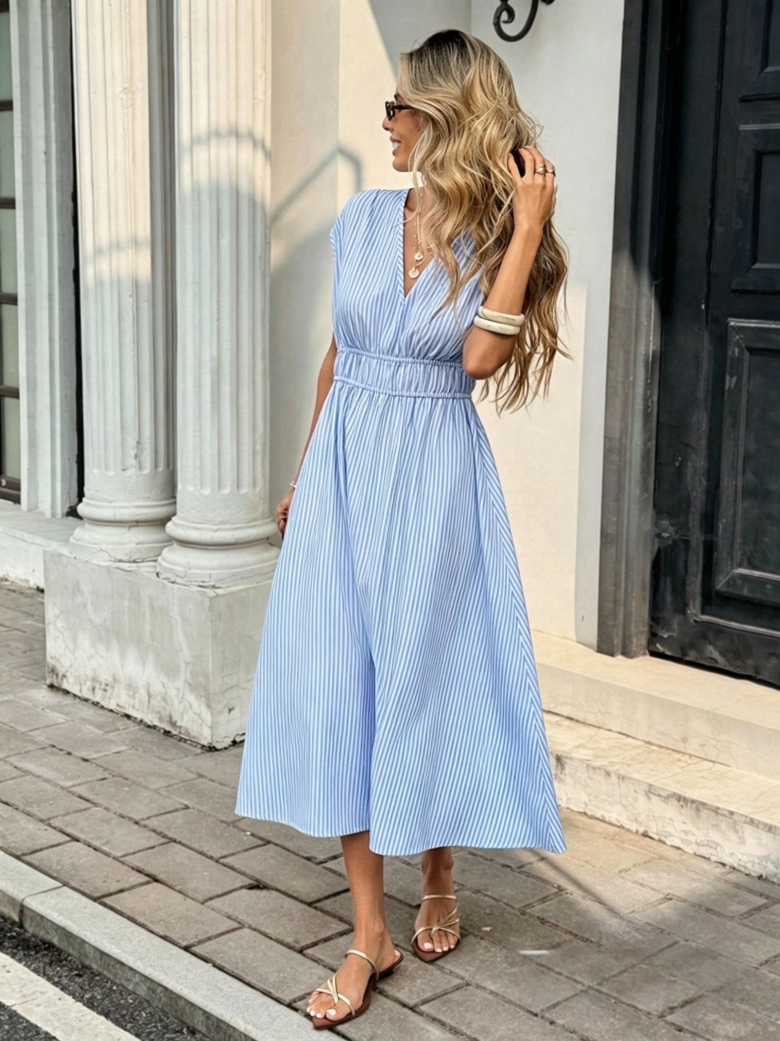 SOERA Sienna Striped Empire Maxi Dress - Dress - SOERA-828547-L-OS-23843 L