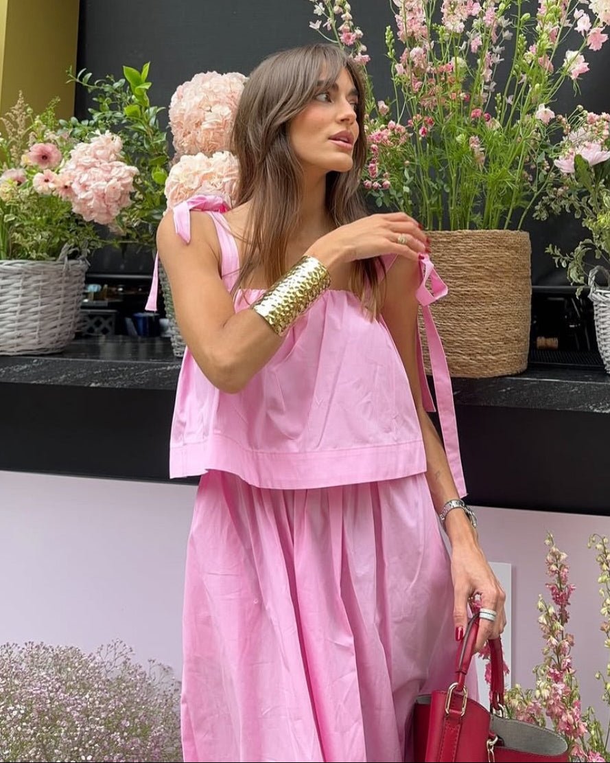 SOERA Sophia Pink Bow Tiered Midi Dress - Dress -  S