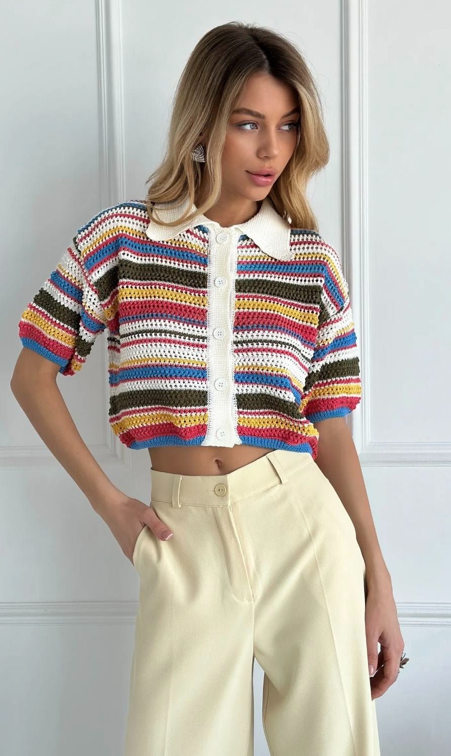 SOERA Sophie Striped Crochet Co-ord Set - Dress - SOERA-995651-SUN-S-93539 Sunset S