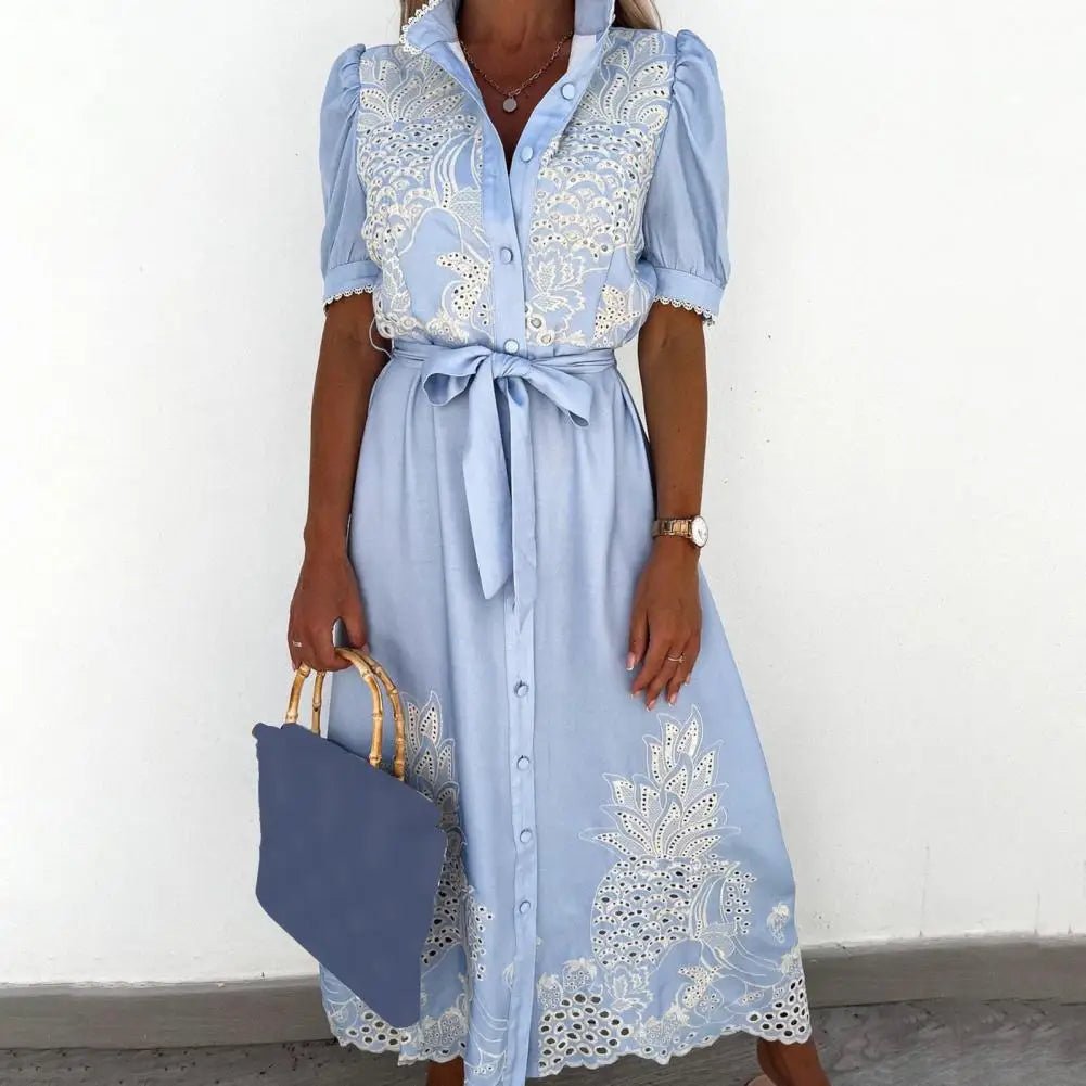 SOERA Theresa Embroidered Lace - Up Maxi Dress - Dress -  Light Blue S
