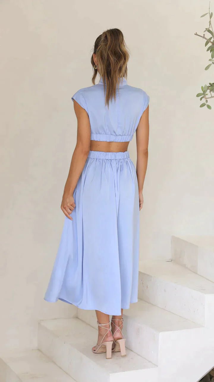 SOERA Valentina High - Neck Midi Dress with Waist Cutouts - Dress -  Blue XS