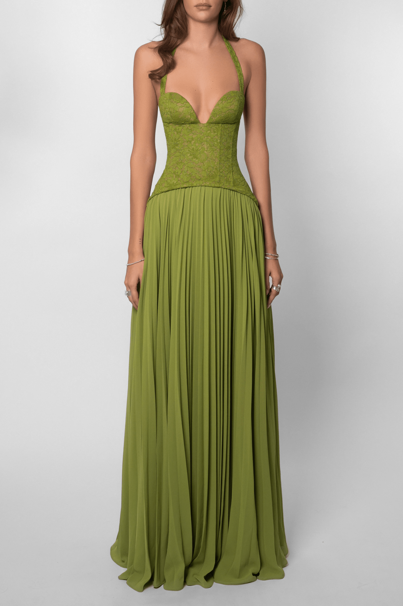 SOERA Vivian Pleated Corset Maxi Dress - Dress -  Green S