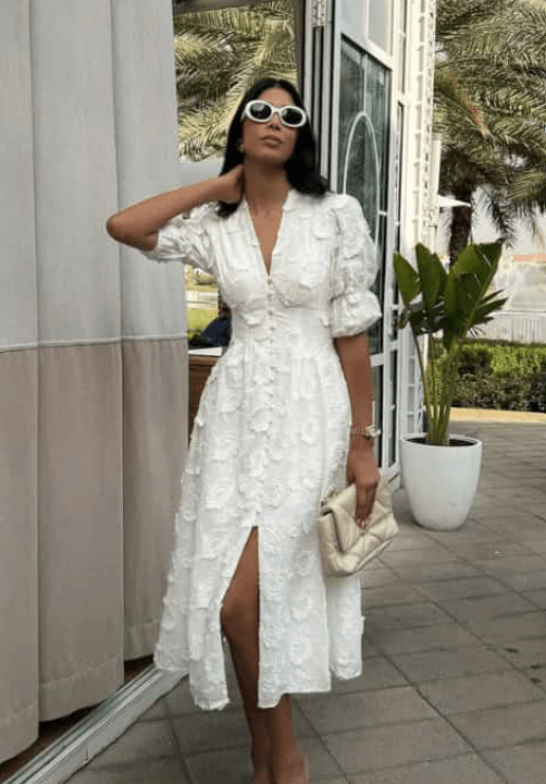 SOERA Wendy Embroidered Lace V - Neck Midi Dress - Dress -  White L