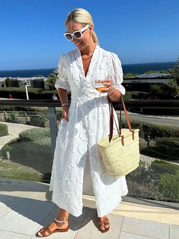SOERA Wendy Embroidered Lace V - Neck Midi Dress - Dress -  White S