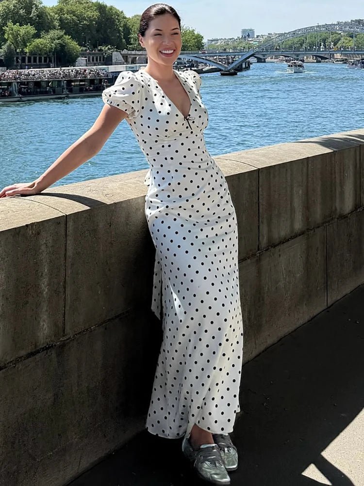 SOERA Bianca Polka Dot V-Neck Maxi Dress - Dresses -  XS