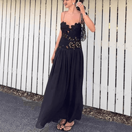 Abito da sera halter in pizzo e rete Celeste