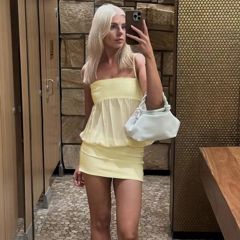 yellow mesh bodycon dress Aloruh Light Yellow Asymmetrical Mesh Bodycon Mini Dress Women's Cocktail Sundress Slim Fit Batwing Sleeve Pencil Hem Elegant Vacation Party,XS