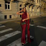 Demetra Satin-Neckholder Rückenfreies Abendkleid