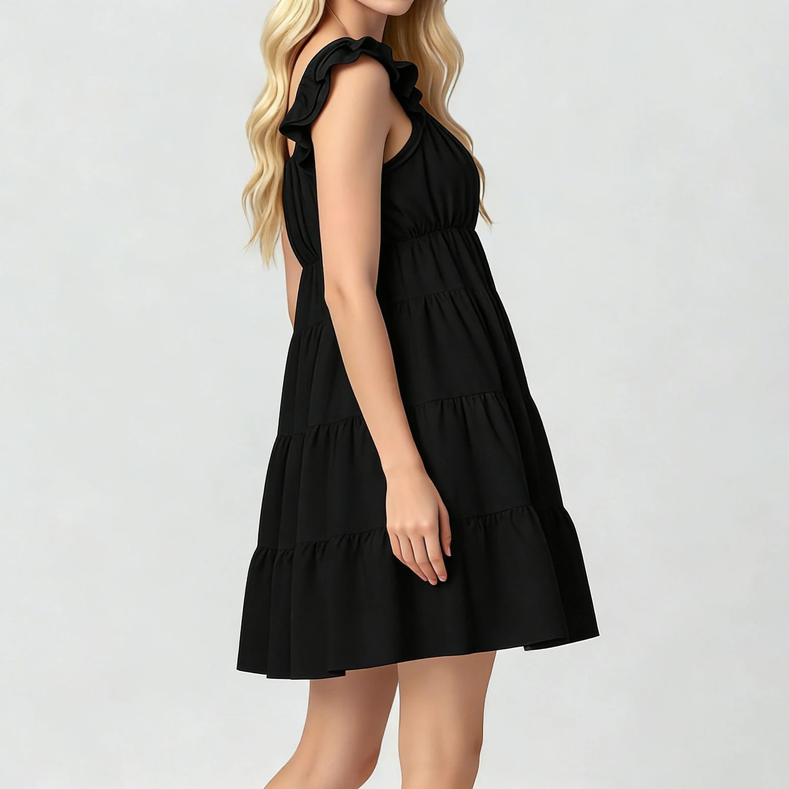 SOERA Eulalia Flutter Sleeve Tiered Mini Dress - Dresses -  Black S