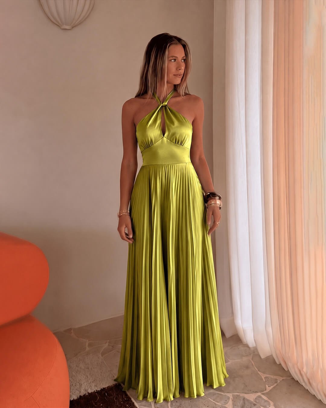 Robe longue plissée Georgia Halter