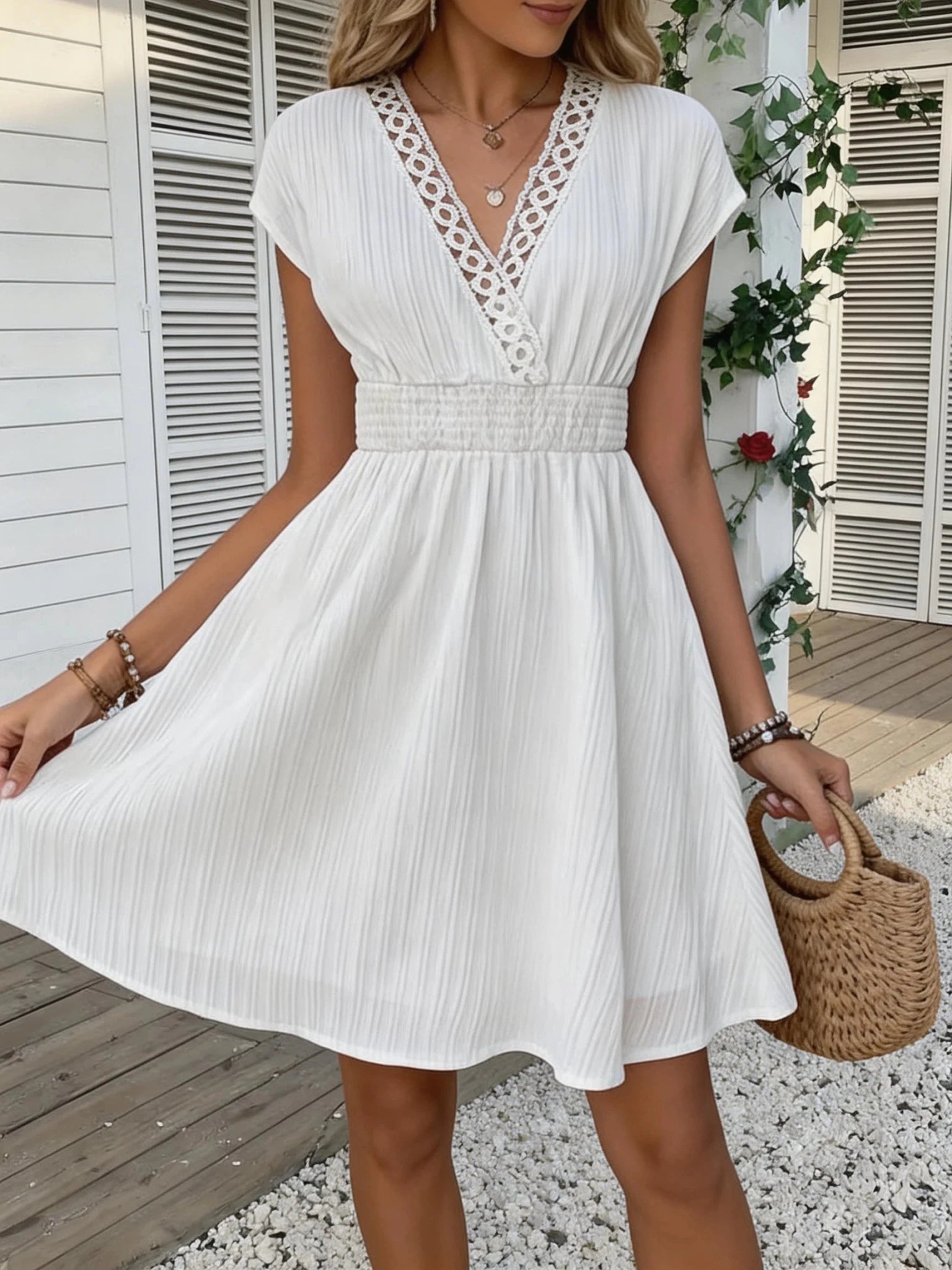 SOERA Ilaria French Lace V-Neck Fitted Dress - Dresses -  S