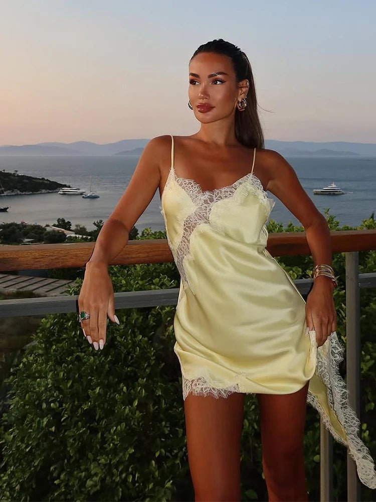 SOERA Kara Asymmetric Satin Mini Dress - Dresses - 1005009973435965-;ox1763048696670817759 Yellow S