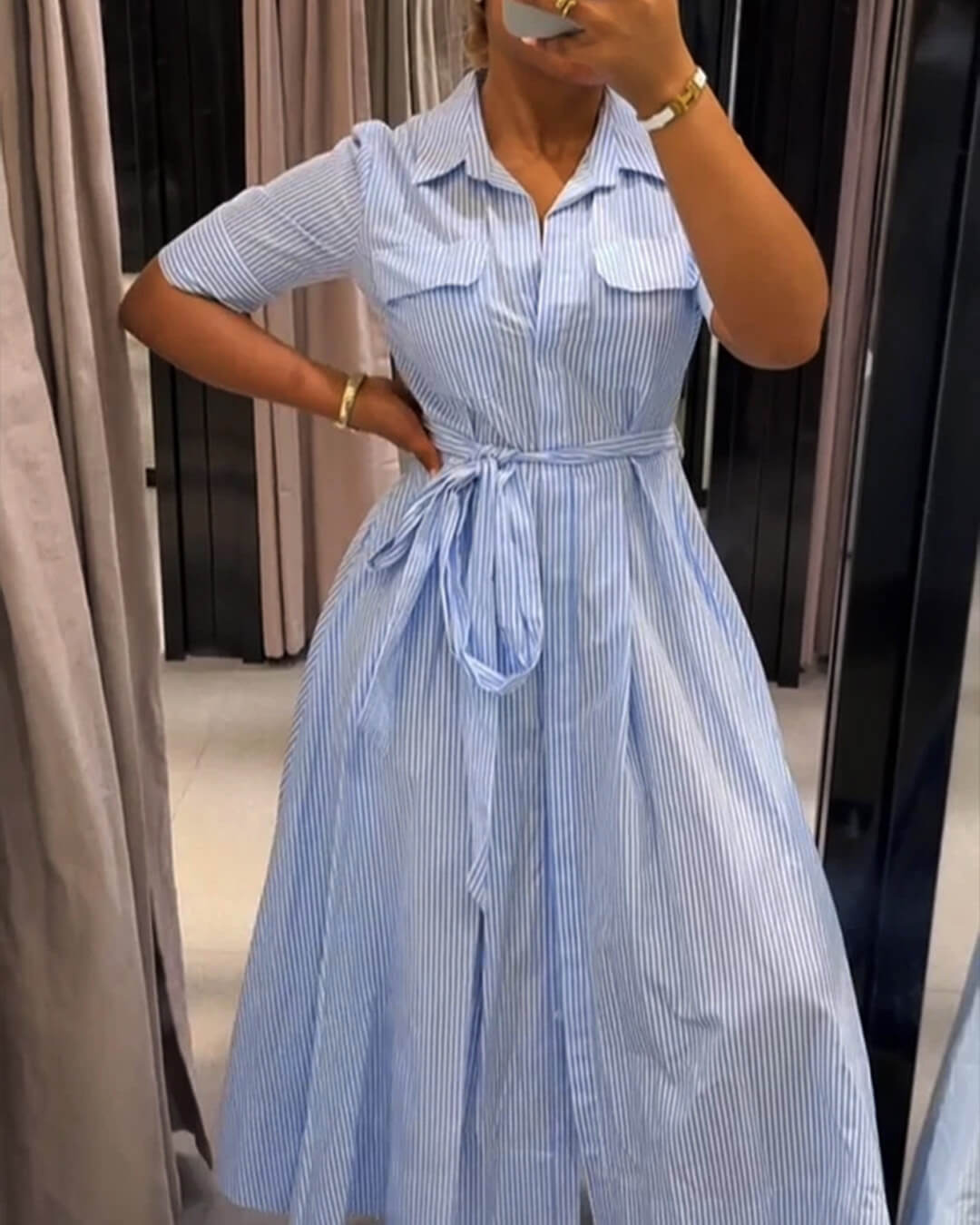 SOERA Katniss Striped Lace-Up Collar Maxi Dress - Dresses - SOERA-083779-BLU-S-58115 Blue S