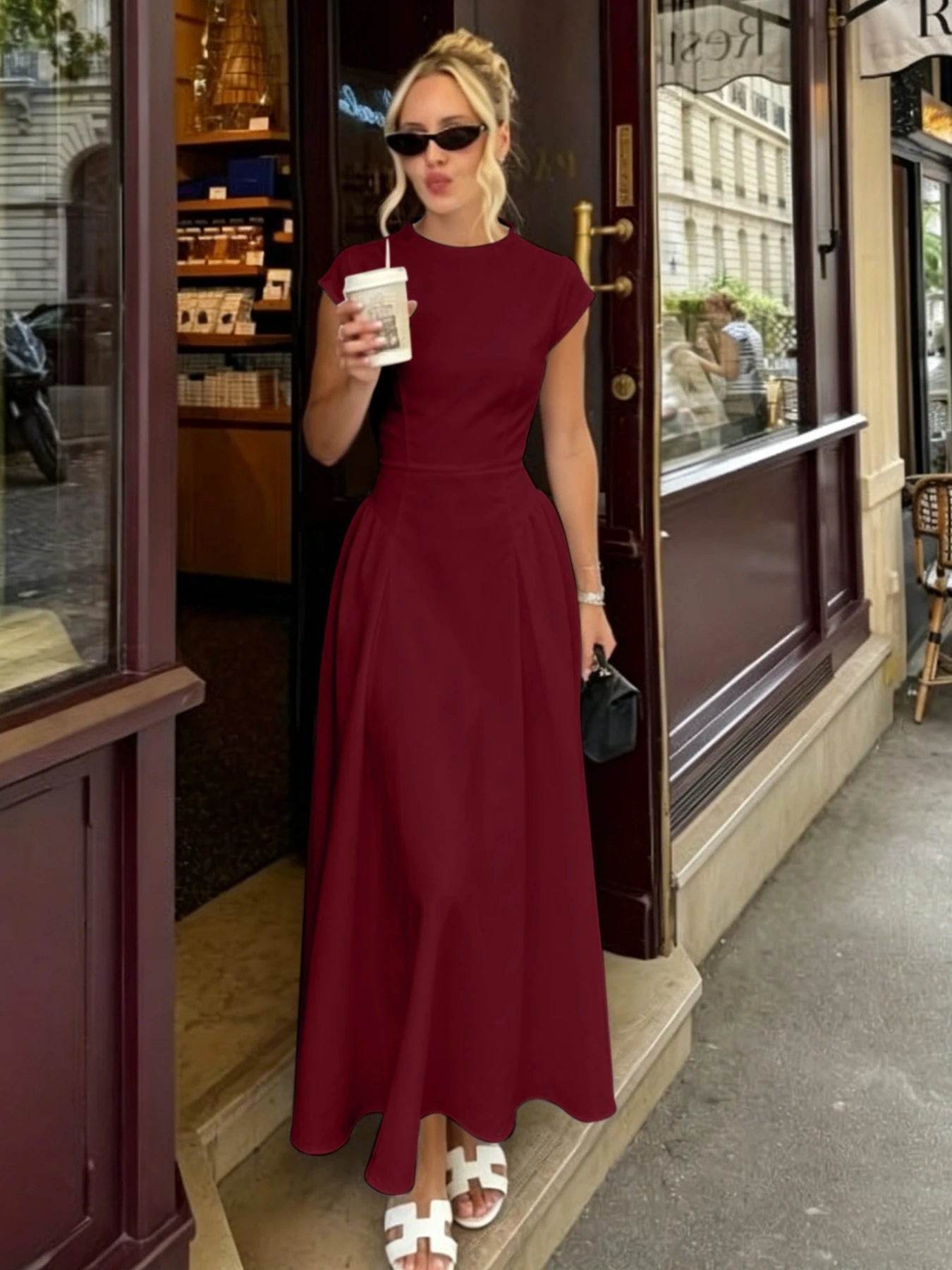 SOERA Ruby Flare Maxi Dress with Cap Sleeves - Dresses -  Black XS