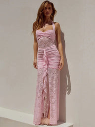 Selene Lace Draped Halter Maxi Dress