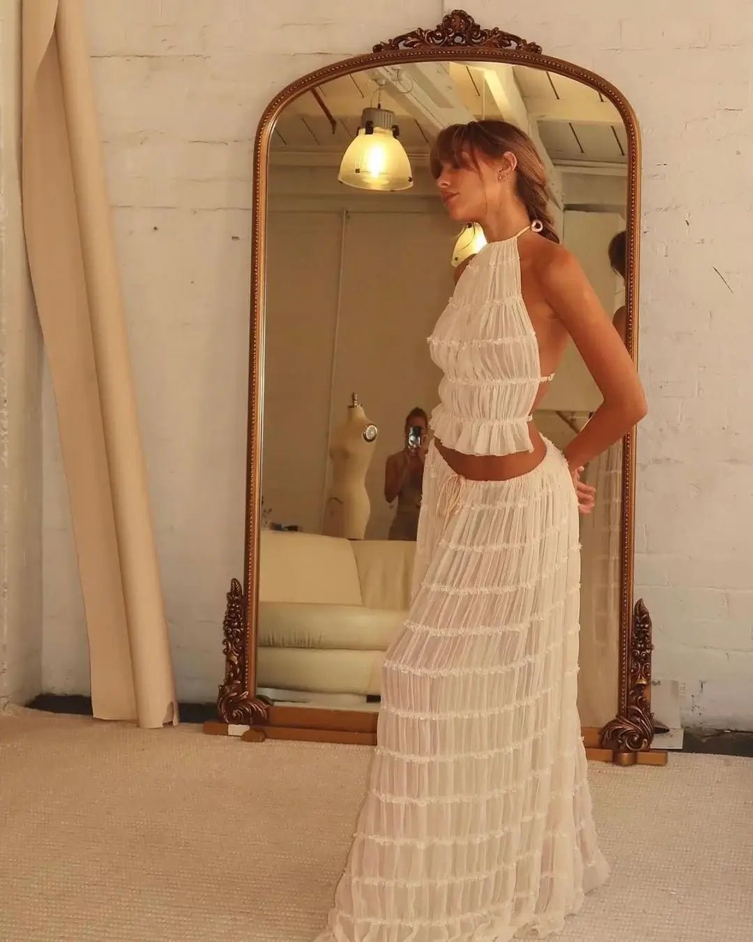 SOERA Valerie two - piece set with frill details - Dresses - DWOD2-QK630001 creme S