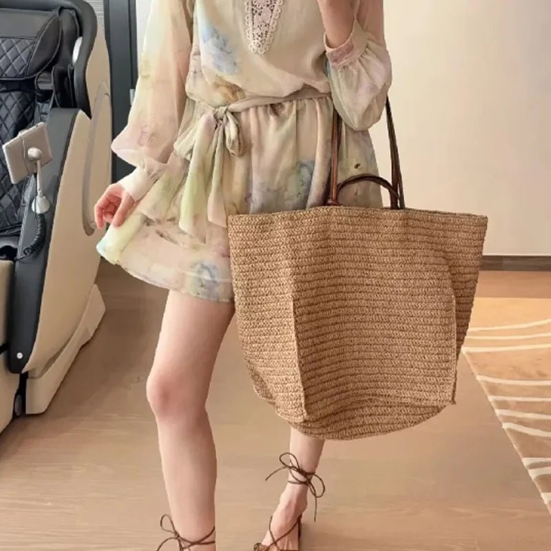 SOERA Aimee Handwoven Straw Beach Tote Bag - Handbags -  Dark Brown