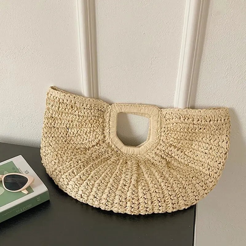 SOERA Alyana Half - Moon Rattan Tote Bag - Handbags -  Beige