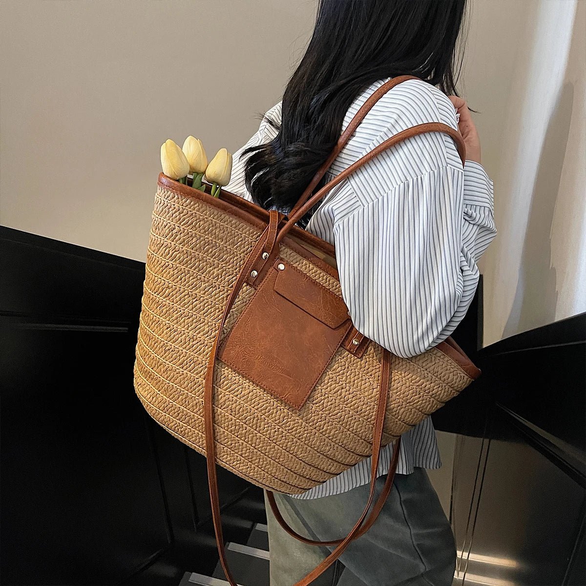 SOERA Beatrice Forest Woven Single-Shoulder Tote - Handbags -  Brown