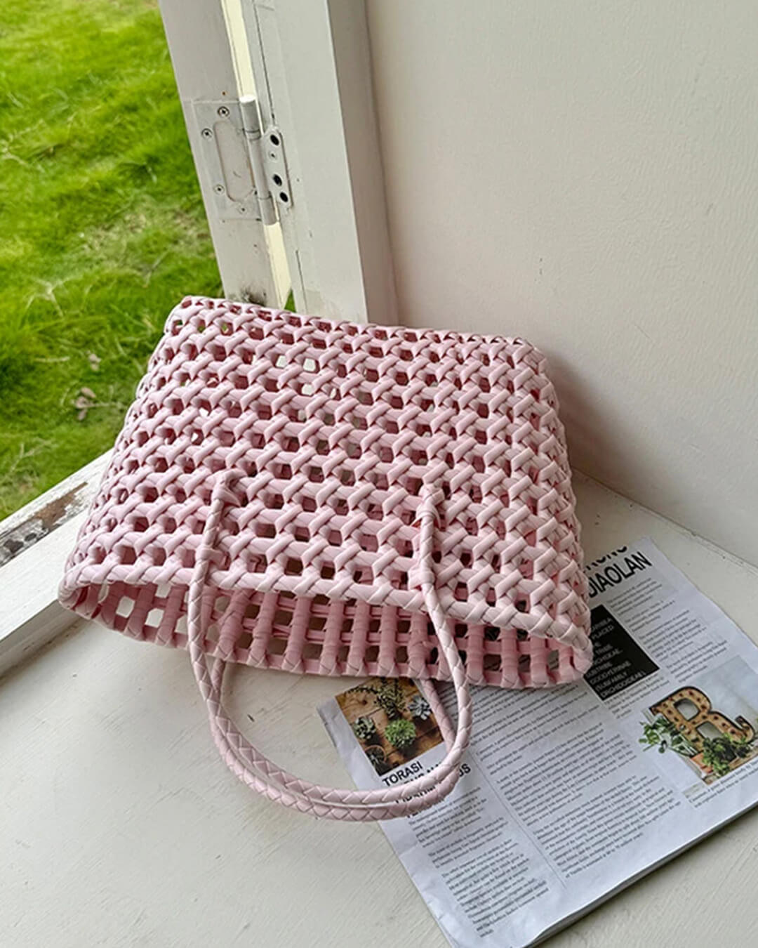 SOERA Cresta Open-Weave Tote Bag - Handbags -  Pink