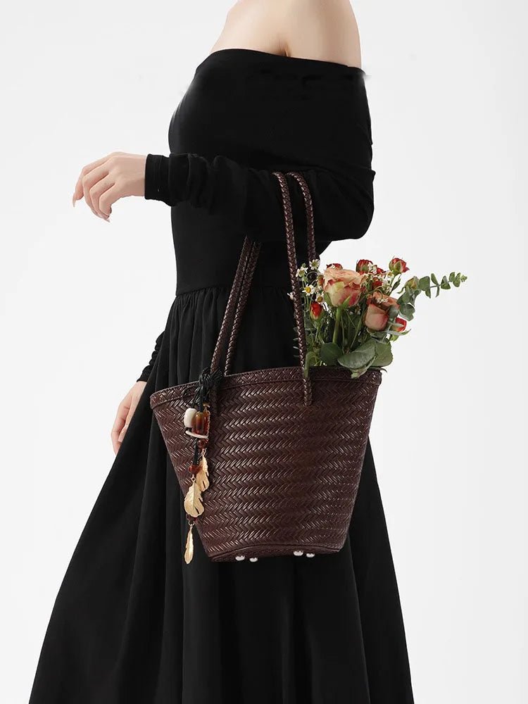 SOERA Meryl Woven Bucket Handbag with Pouch - Handbags - 1005009214177960-;OZ1775031590860362256 Coffee