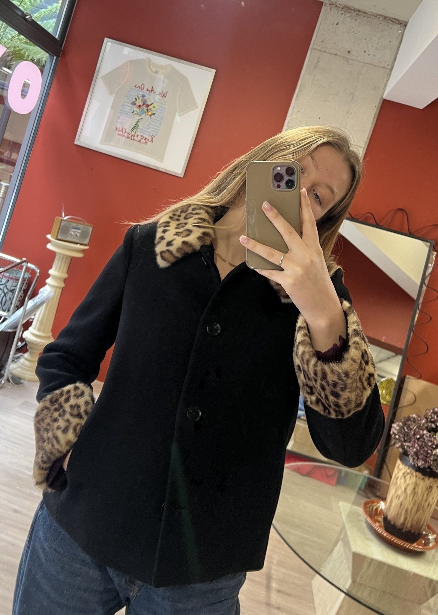 SOERA Anne Leopard Faux Fur Trim Button-Up Jacket - Jacket - SOERA-763971-BLA-L-00995 Black L