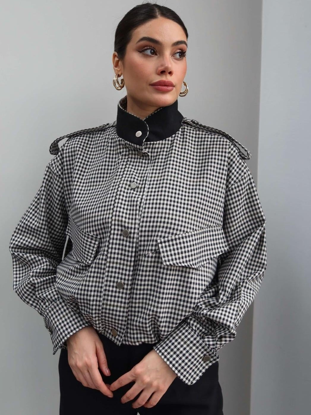 SOERA Emma High Neck Checked Bomber Jacket - Jacket - SOERA-331395-ONL-S-01219 S