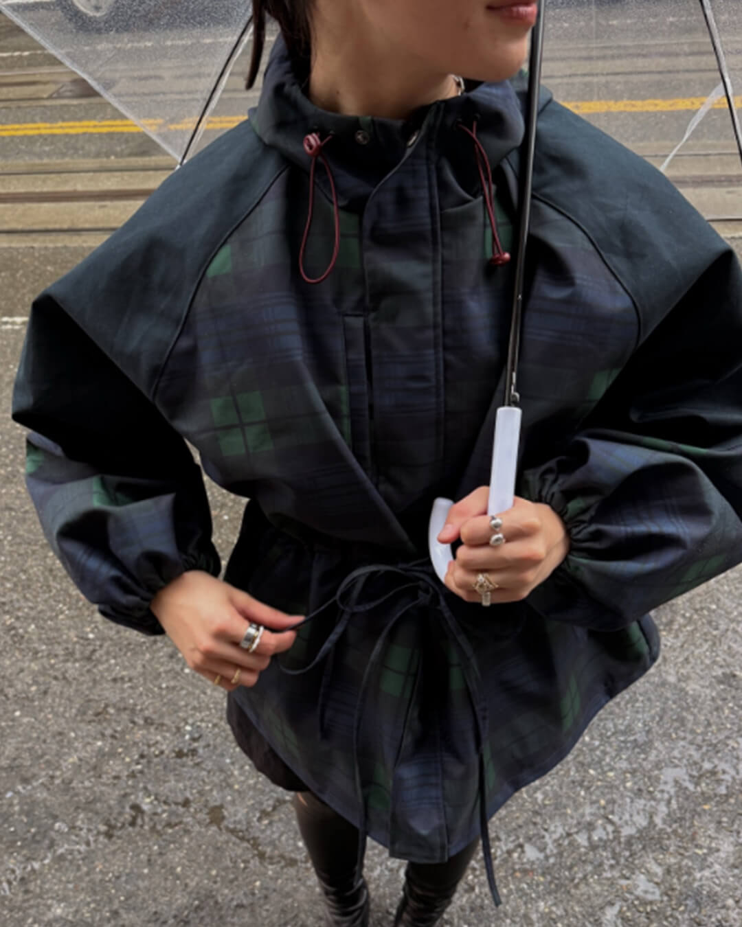 Veste à carreaux oversize Emma avec laçage