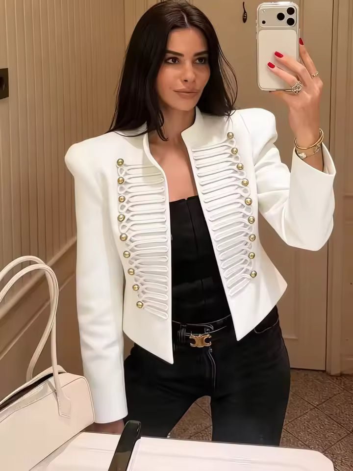 SOERA Nora Military Napoleon Leather Jacket - Jacket - SOERA-442051-B-M-33475 White M