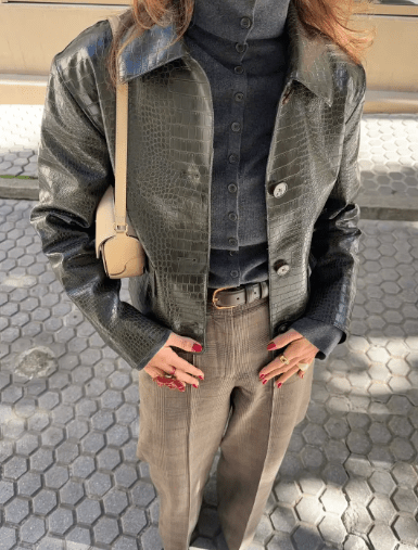 SOERA Svea Crocodile Embossed Leather Jacket - Jacket - SOERA-382403-GRE-M-11043 Green M