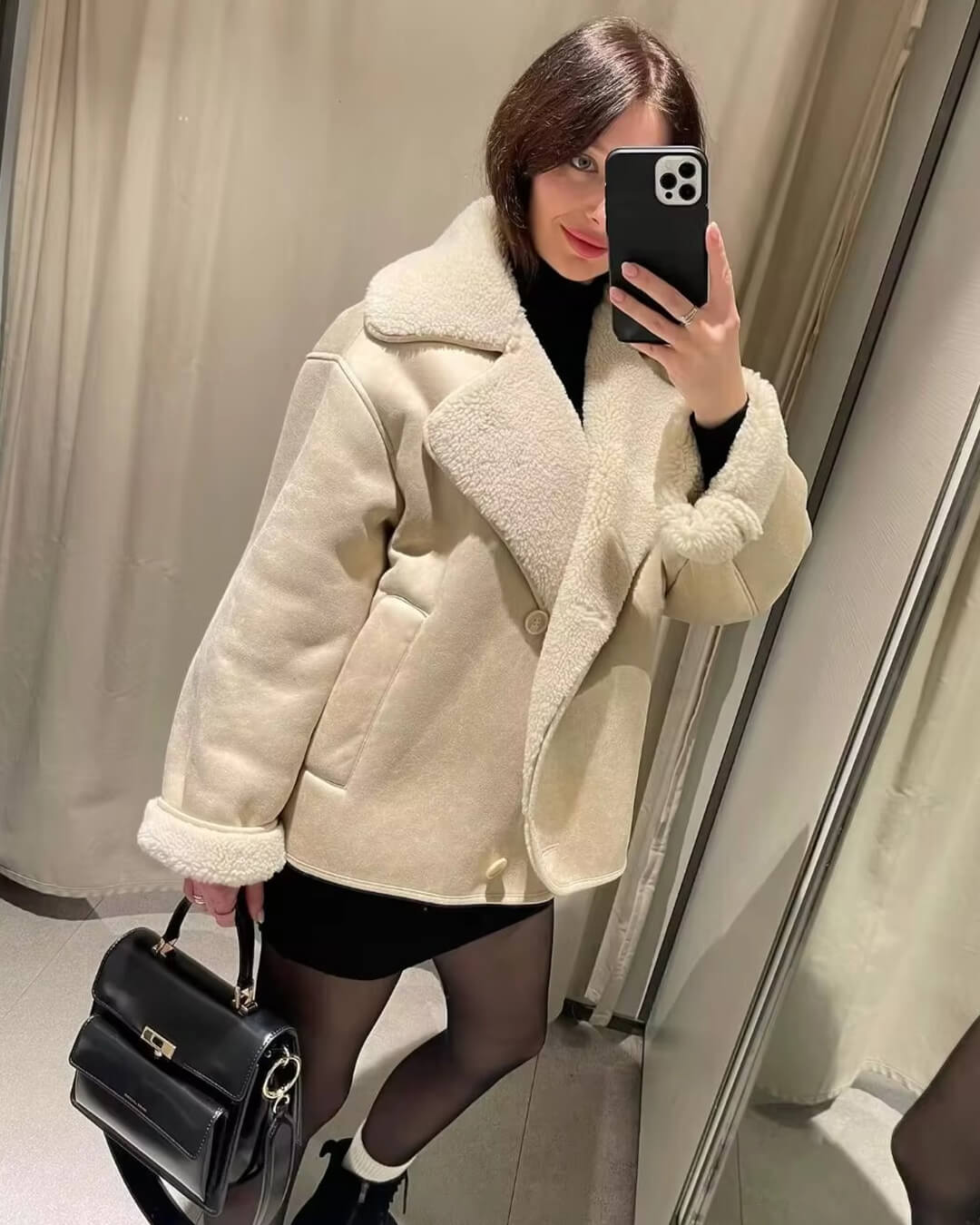 SOERA Arianne Sherpa Faux Leather Jacket - Jackets - Mr1765197968551288192 S Creme