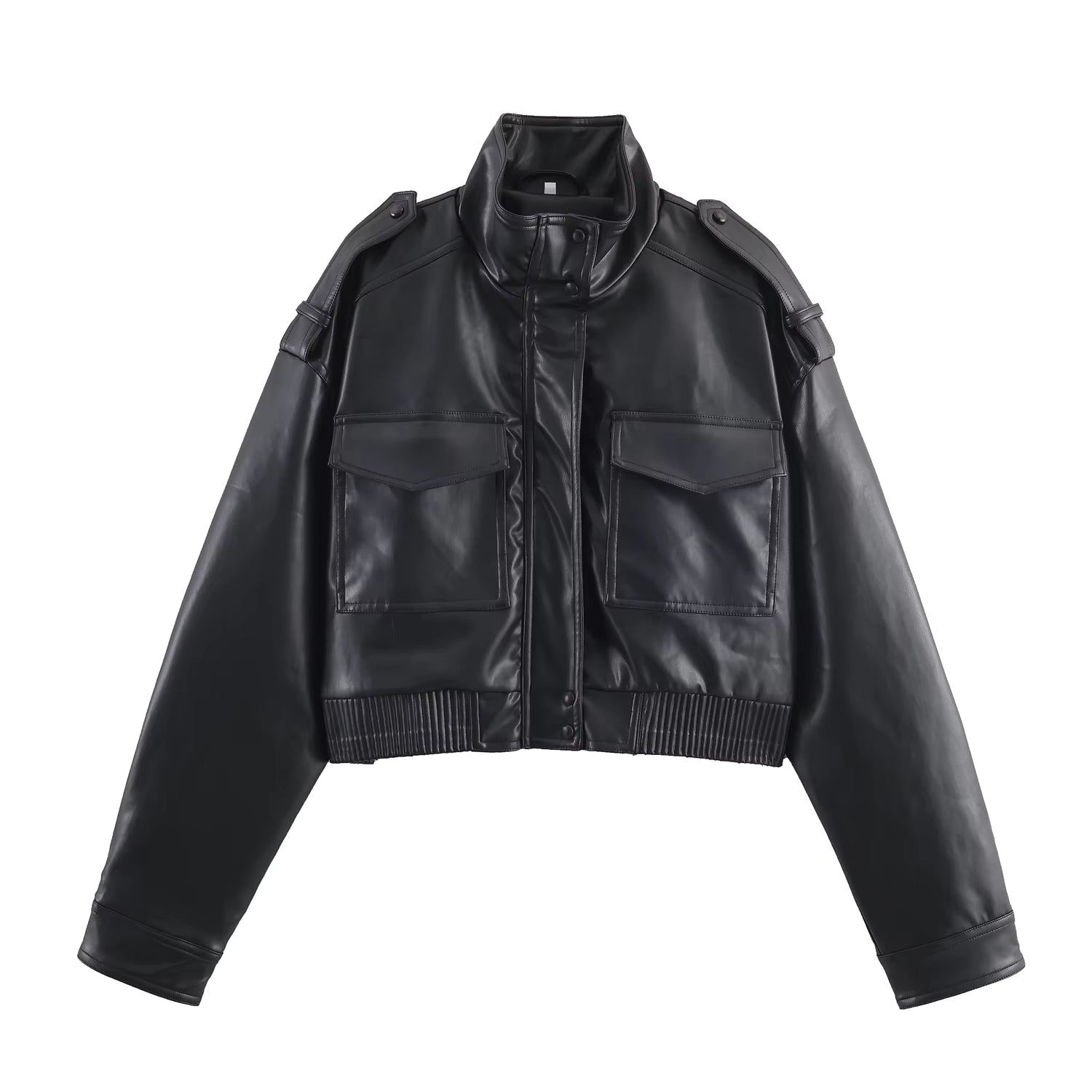 SOERA Brianna Faux Leather Bomber Jacket - Jackets - UC1762772375816925038 Black S