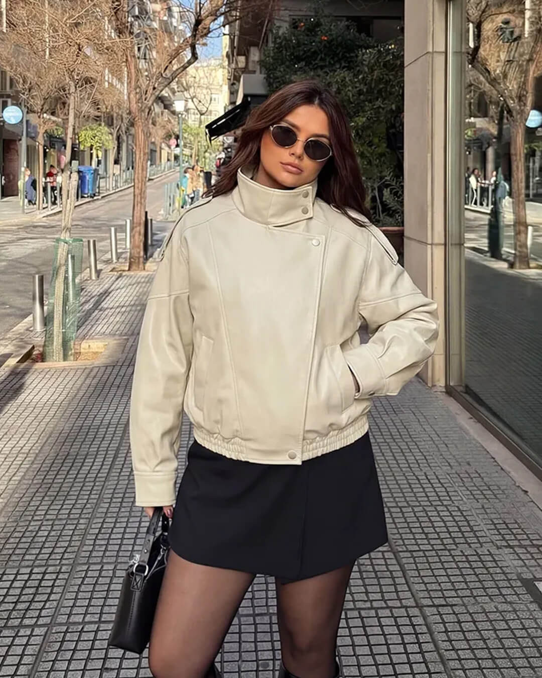 SOERA Brienne Stand Collar Faux Leather Jacket - Jackets - 1005011921437999-;En1775623627067584812 Beige XS