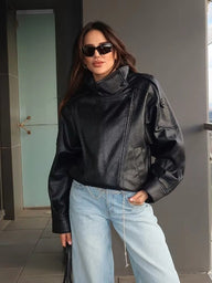Veste asymétrique Carla en simili cuir végétal