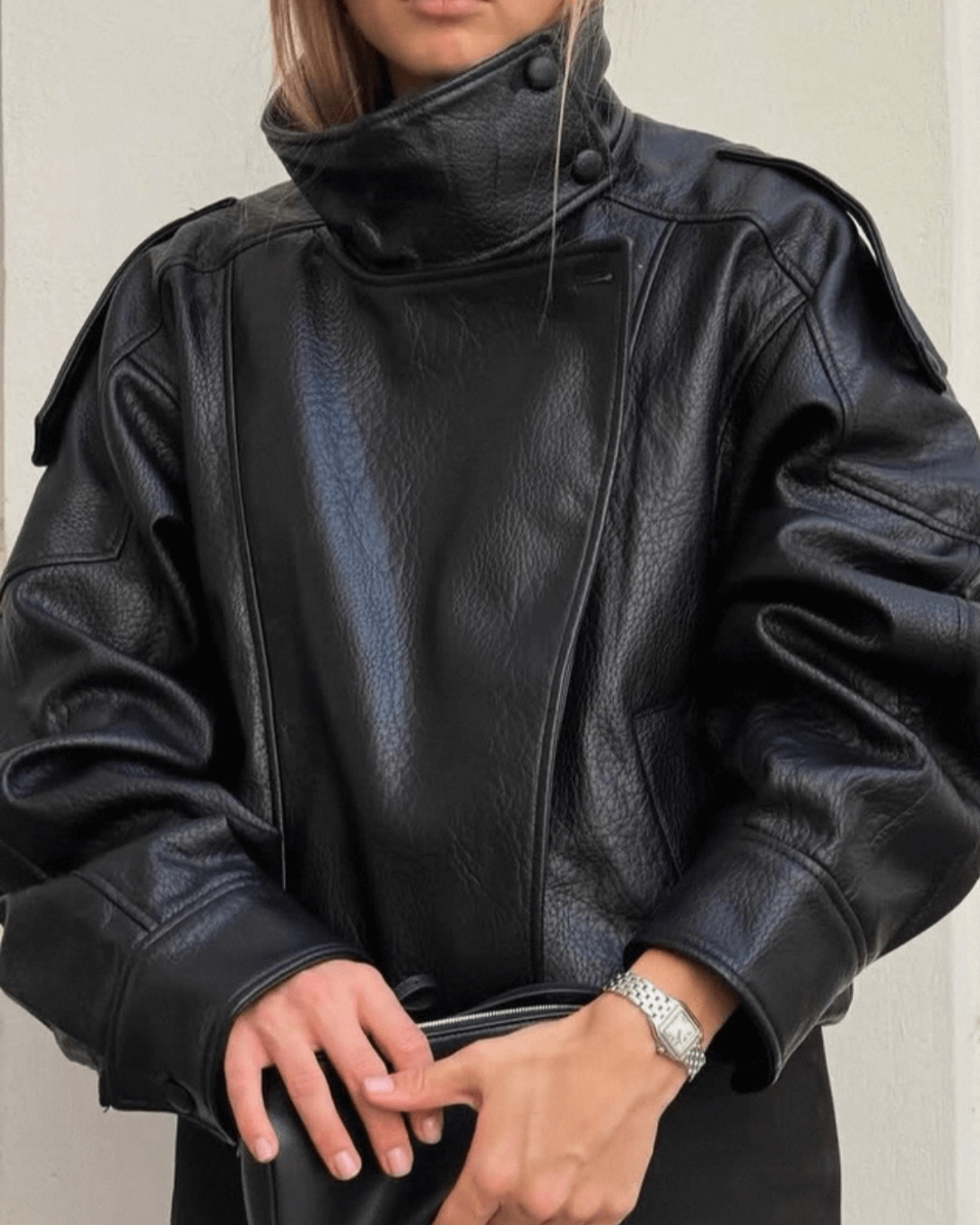 Veste asymétrique Carla en simili cuir végétal
