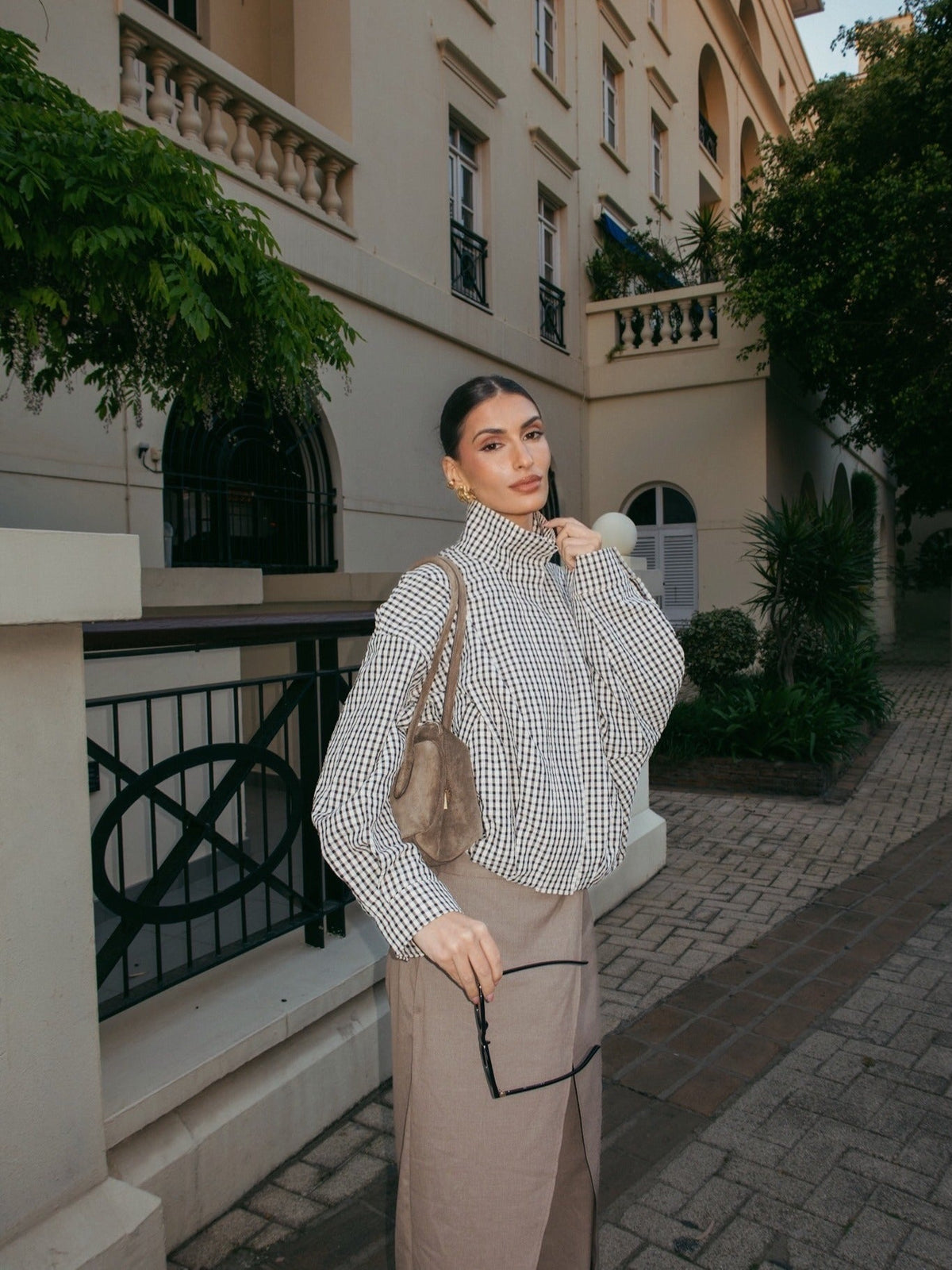 Giacca Margot scozzese con collo funnel