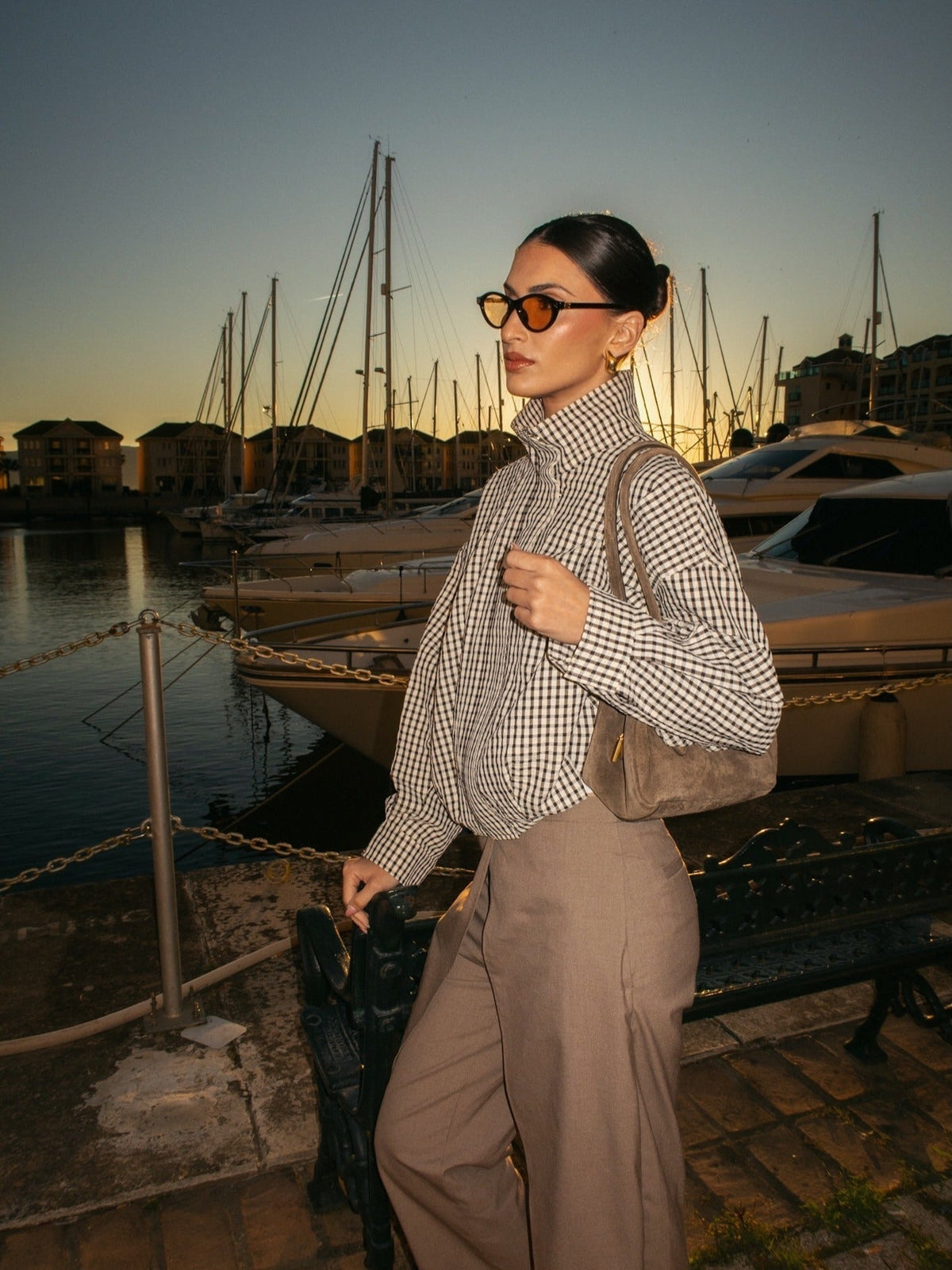 Giacca Margot scozzese con collo funnel