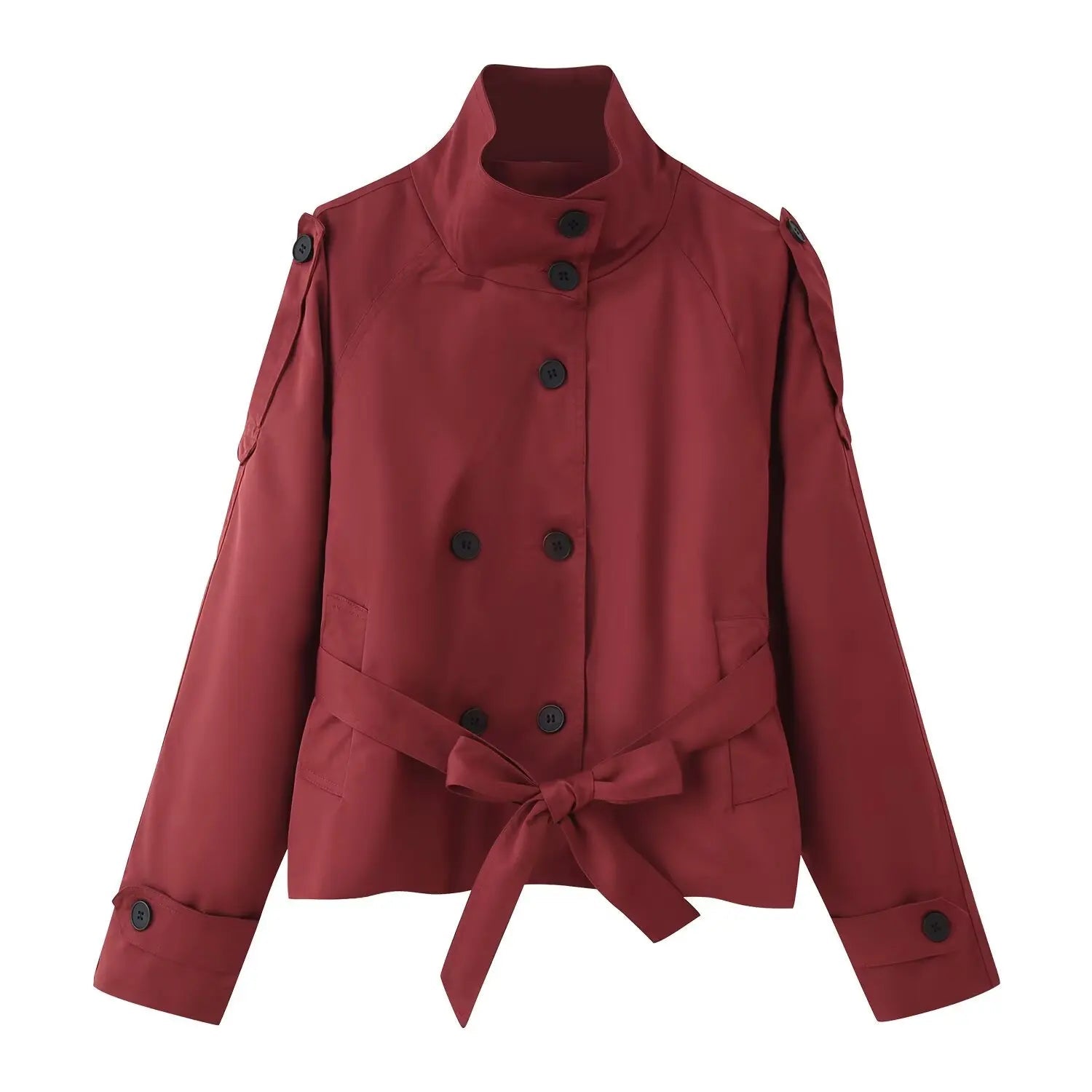 SOERA Kara Stand Collar Belted Crop Trenchcoat - Jackets - 1005009693239722-;FU1771494648622916014 Apricot XS