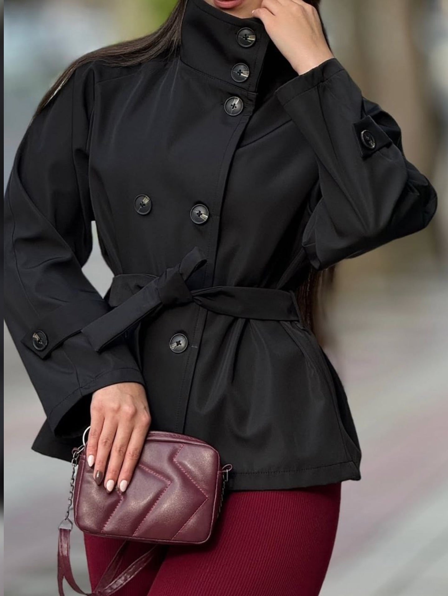 SOERA Kara Stand Collar Crop Trenchcoat - Jackets - 1005009693239722-;LU1771494648623014086 Black S