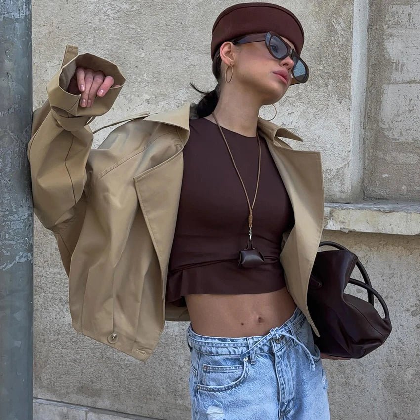 SOERA Lola Pleated Short Trench Coat - Jackets - 1005009394176689-;cu1775244632812434617 Beige S