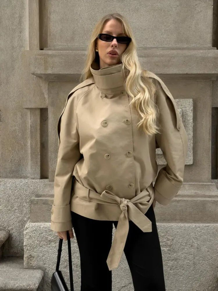 SOERA Melanie Stand Up Collar Short Trench Coat - Jackets - 1005011887803088-;TC1775503354802156056 S