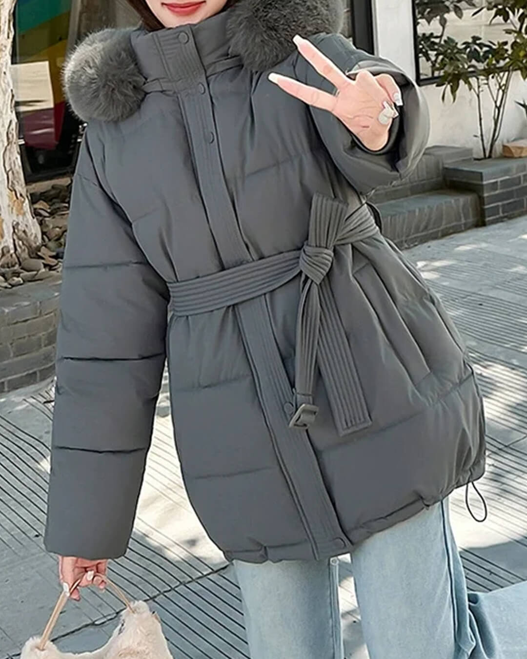 SOERA Myrtle Faux Fur Collar Coat - Jackets -  Gray S