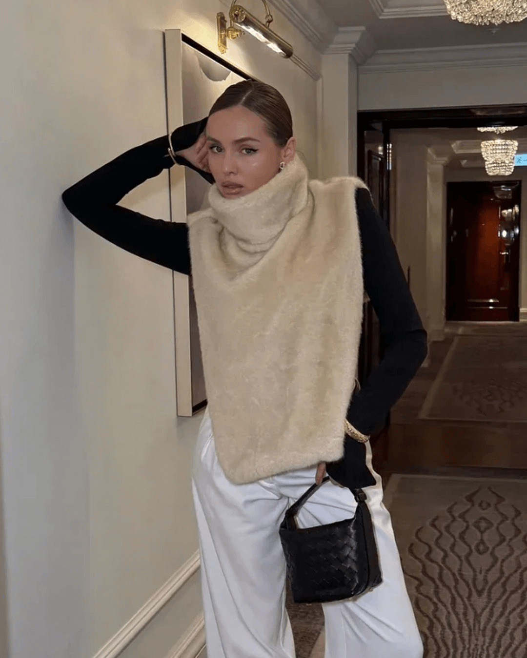 SOERA Rina Faux Fur Turtleneck Vest - Jackets -  Beige